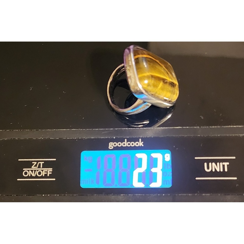 Tigers Eye Statement Ring Rectangular Cabochon Si… - image 6